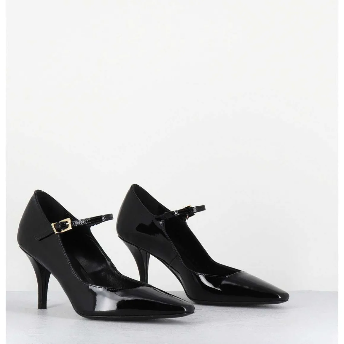 Escarpins A Bride Talon Fin En Cuir Vernis Noir - Gela2 Vernice Nera