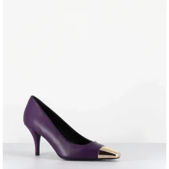 Escarpins En Cuir Violet Talon Fin Bout Metal Or - Kecha2 Nappa Viola