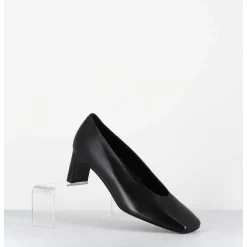 Escarpins Petit Talon Bout Carre En Cuir Noir - Santi Black Cowhide