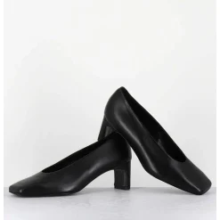 Escarpins Petit Talon Bout Carre En Cuir Noir - Santi Black Cowhide