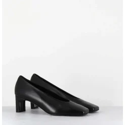 Escarpins Petit Talon Bout Carre En Cuir Noir - Santi Black Cowhide