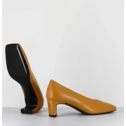 Escarpins Petit Talon Bout Carre En Cuir Jaune - Santi Ocra Cowhide