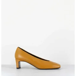 Escarpins Petit Talon Bout Carre En Cuir Jaune - Santi Ocra Cowhide