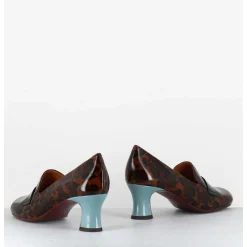 Escarpins Petit Talon Cuir Imprime Leopard Coeur Rouge - Mymara Fiat Castano