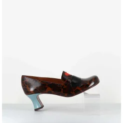 Escarpins Petit Talon Cuir Imprime Leopard Coeur Rouge - Mymara Fiat Castano