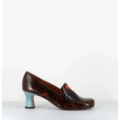Escarpins Petit Talon Cuir Imprime Leopard Coeur Rouge - Mymara Fiat Castano