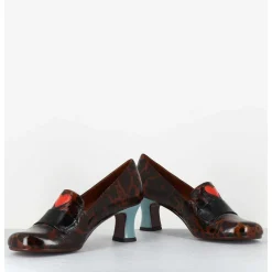 Escarpins Petit Talon Cuir Imprime Leopard Coeur Rouge - Mymara Fiat Castano