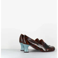 Escarpins Petit Talon Cuir Imprime Leopard Coeur Rouge - Mymara Fiat Castano