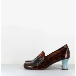 Escarpins Petit Talon Cuir Imprime Leopard Coeur Rouge - Mymara Fiat Castano
