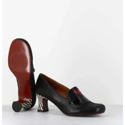Escarpins Retro Cuir Noir Imprime & Coeur Rouge - Mymara Jeep Negro
