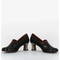Escarpins Retro Cuir Noir Imprime & Coeur Rouge - Mymara Jeep Negro