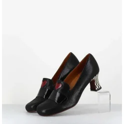 Escarpins Retro Cuir Noir Imprime & Coeur Rouge - Mymara Jeep Negro
