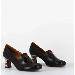 Escarpins Retro Cuir Noir Imprime & Coeur Rouge - Mymara Jeep Negro
