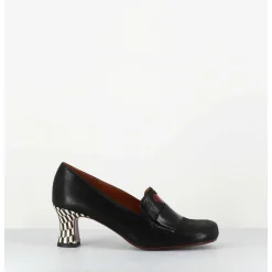 Escarpins Retro Cuir Noir Imprime & Coeur Rouge - Mymara Jeep Negro