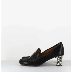 Escarpins Retro Cuir Noir Imprime & Coeur Rouge - Mymara Jeep Negro