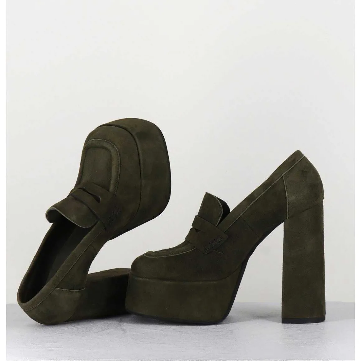 Khaki Suede Platform Loafers - Barsi Kaki
