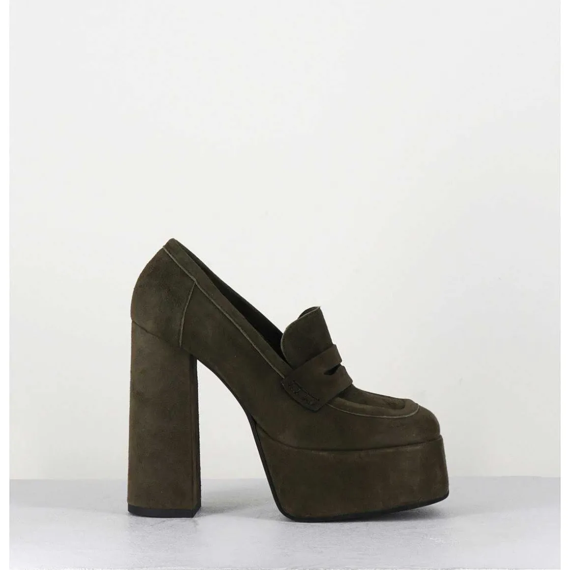 Khaki Suede Platform Loafers - Barsi Kaki