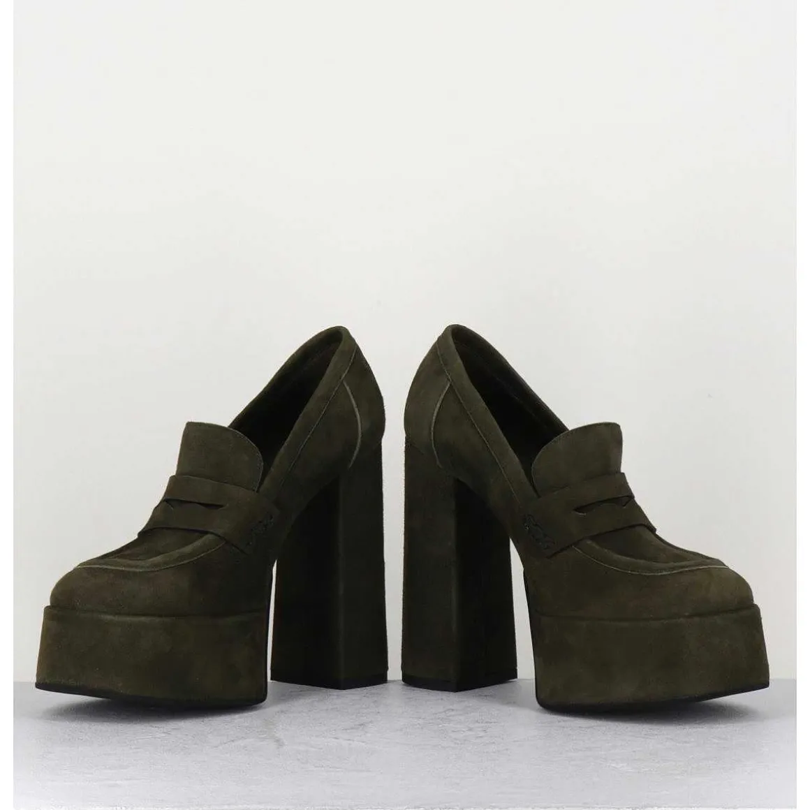 Khaki Suede Platform Loafers - Barsi Kaki