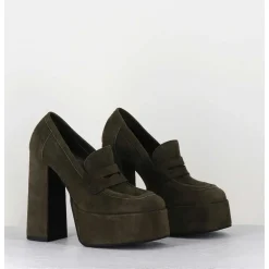 Khaki Suede Platform Loafers - Barsi Kaki