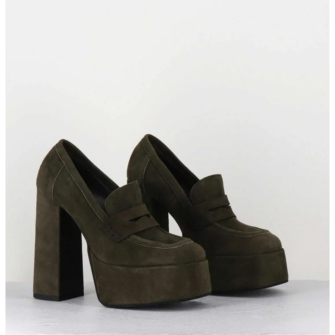 Khaki Suede Platform Loafers - Barsi Kaki