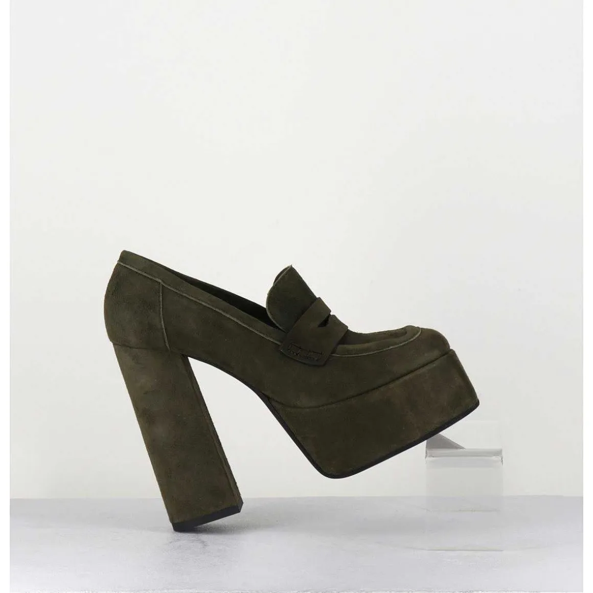 Khaki Suede Platform Loafers - Barsi Kaki