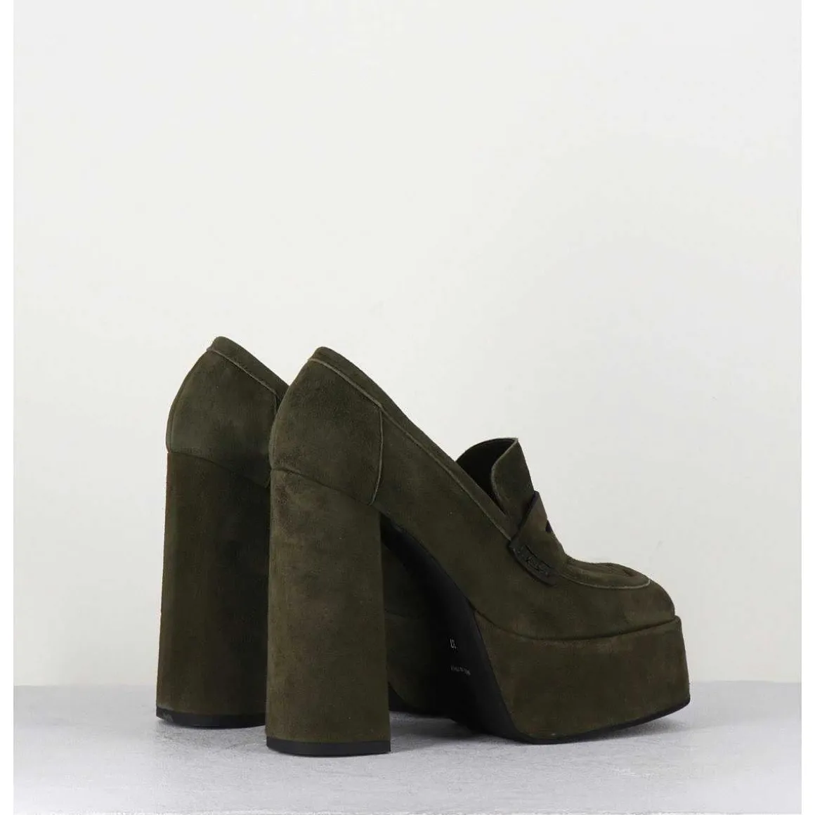 Khaki Suede Platform Loafers - Barsi Kaki