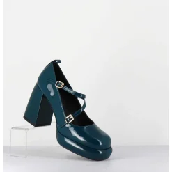 Mary-Jane A Plateforme En Cuir Vernis Bleu - Abra Vernice Blu