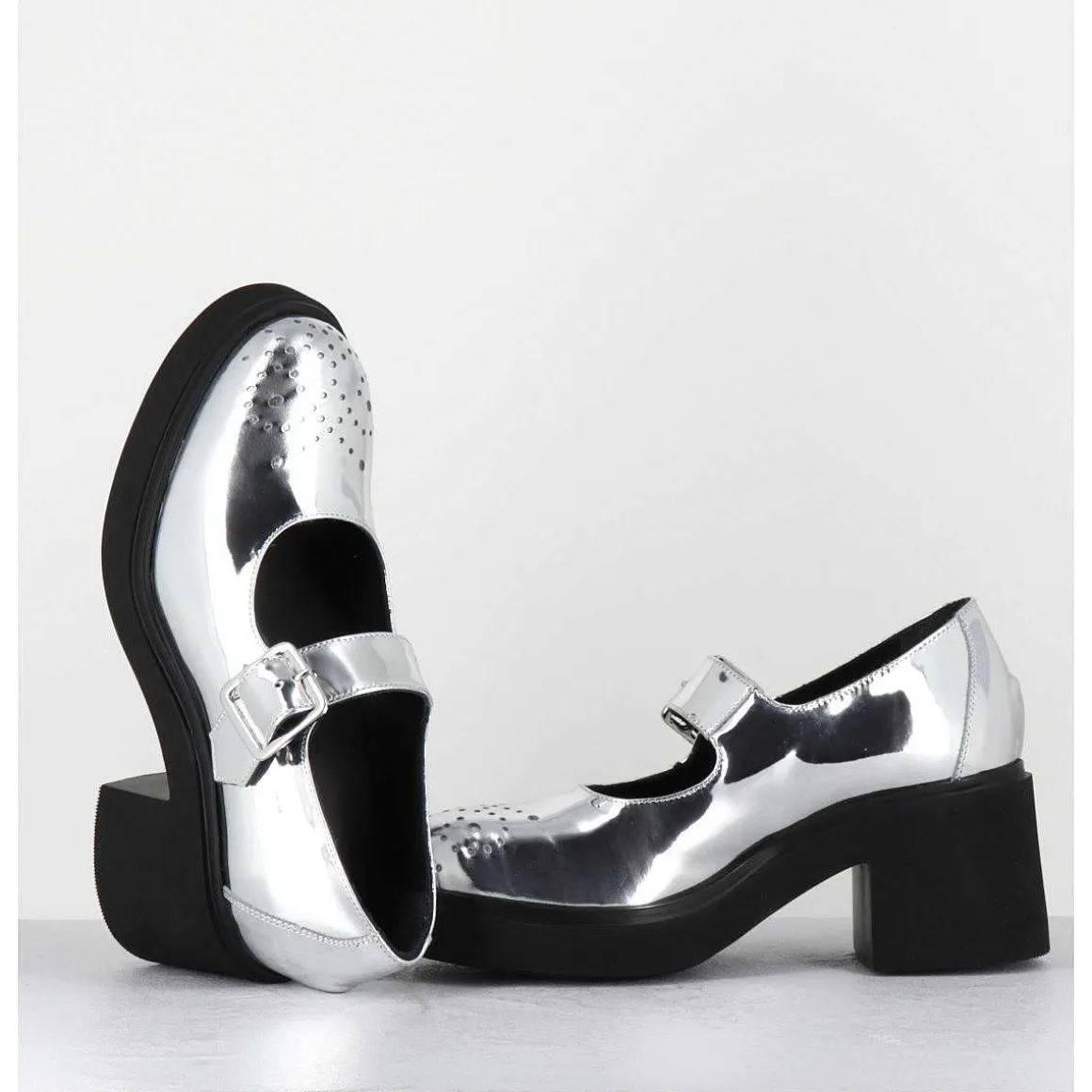 Mary-Jane A Talon En Cuir Glace Miroir Argent - Al111 Superlux Argento