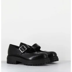 Mary-Jane En Cuir Glace Noir Semelle Epaisse - Al108 Abrasivato Nero