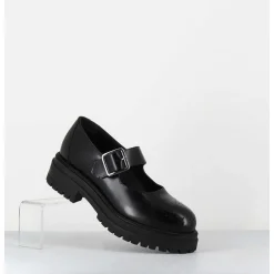 Mary-Jane En Cuir Glace Noir Semelle Epaisse - Al108 Abrasivato Nero