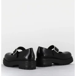 Mary-Jane En Cuir Glace Noir Semelle Epaisse - Al108 Abrasivato Nero