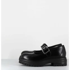 Mary-Jane En Cuir Glace Noir Semelle Epaisse - Al108 Abrasivato Nero