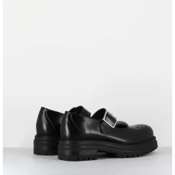 Mary-Jane En Cuir Glace Noir Semelle Epaisse - Al108 Abrasivato Nero