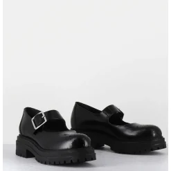 Mary-Jane En Cuir Glace Noir Semelle Epaisse - Al108 Abrasivato Nero