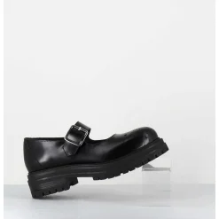 Mary-Jane En Cuir Glace Noir Semelle Epaisse - Al108 Abrasivato Nero