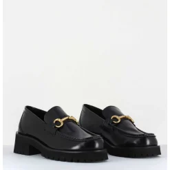 Mocassin En Cuir Noir A Mors Dore & Semelle Micro - 21Jmc30 Nero