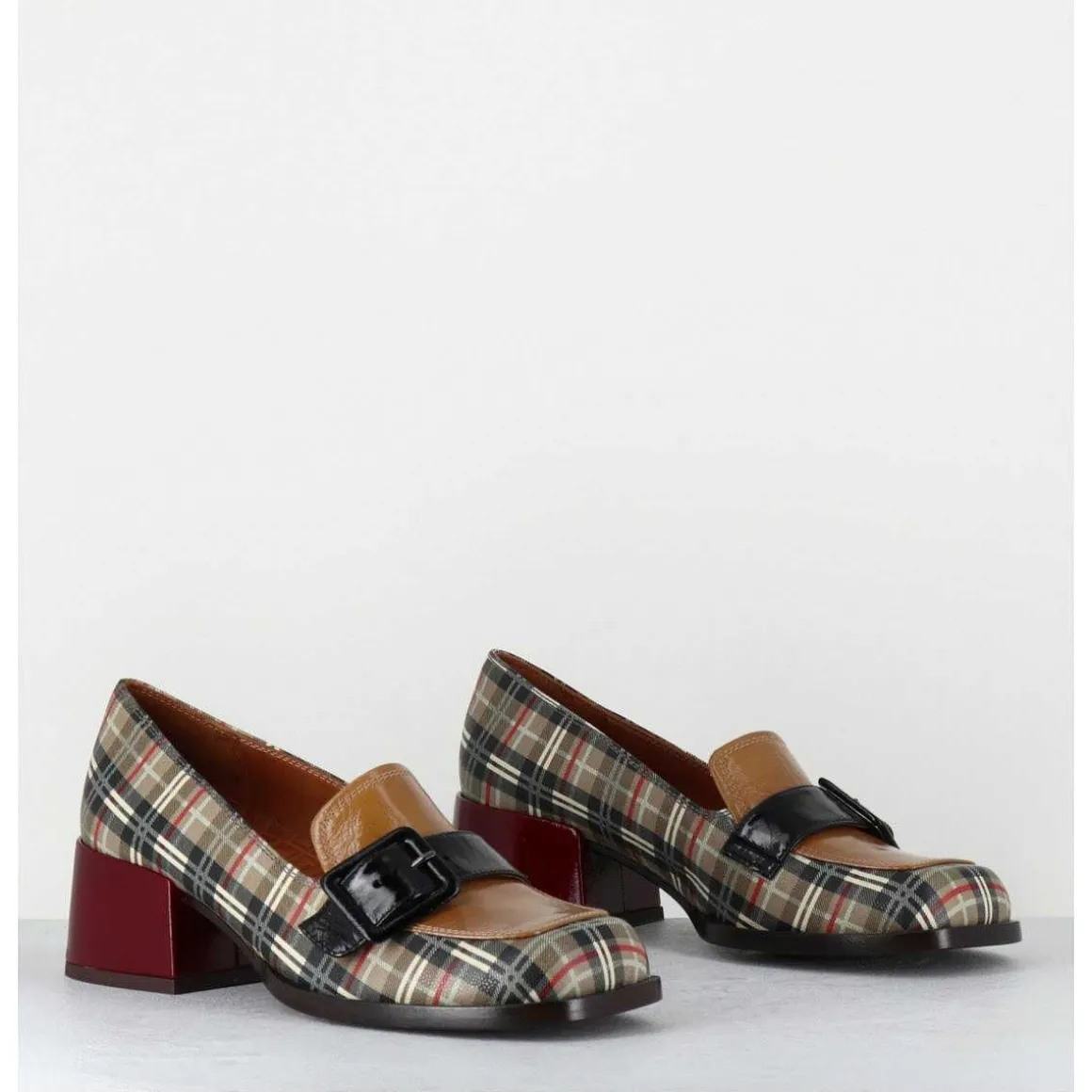 Mocassins A Petit Talon Cuir Imprime Tartan & Boucle - Bucle Scotch Classic