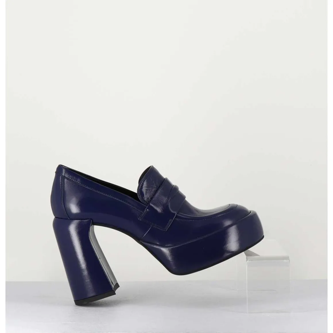 Mocassins A Plateforme En Cuir Bleu - E3301 Oceano