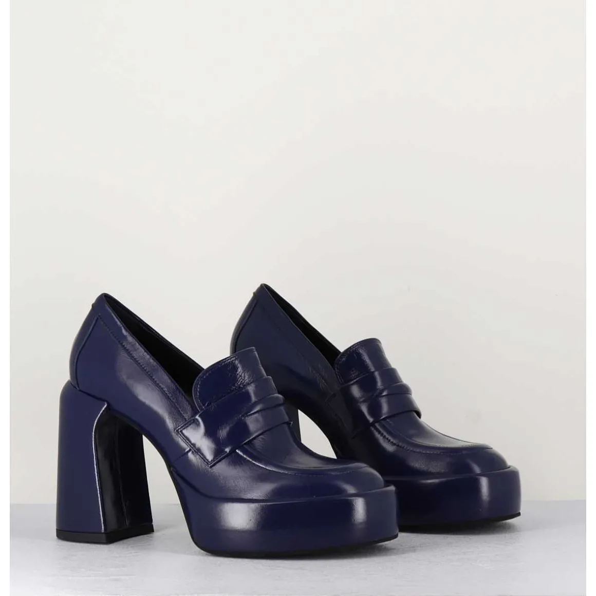 Mocassins A Plateforme En Cuir Bleu - E3301 Oceano