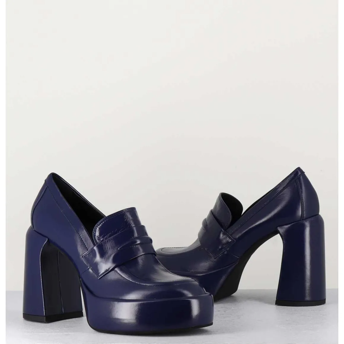 Mocassins A Plateforme En Cuir Bleu - E3301 Oceano
