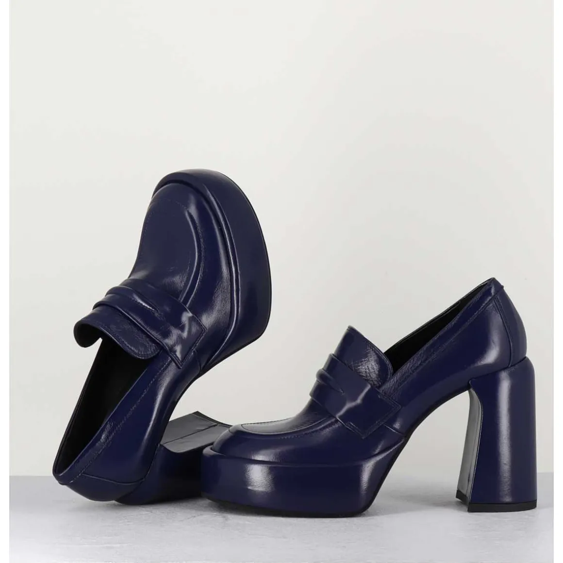 Mocassins A Plateforme En Cuir Bleu - E3301 Oceano