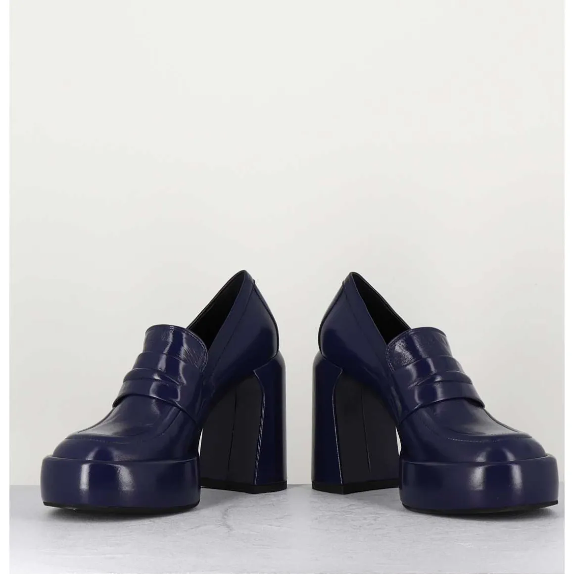 Mocassins A Plateforme En Cuir Bleu - E3301 Oceano