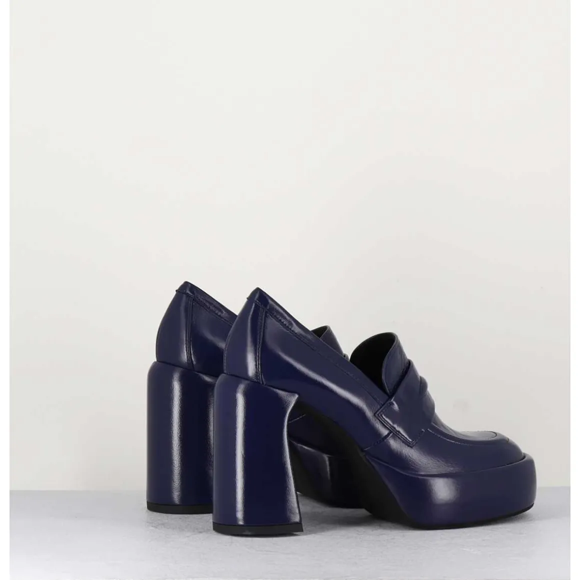 Mocassins A Plateforme En Cuir Bleu - E3301 Oceano