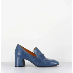 Mocassins A Talon En Cuir Souple Bleu Jean - F511 Seta Jeans