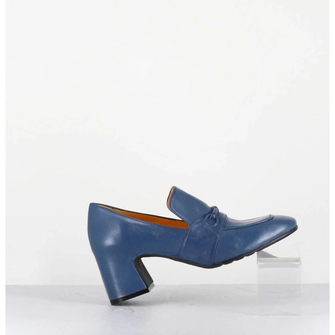 Mocassins A Talon En Cuir Souple Bleu Jean - F511 Seta Jeans