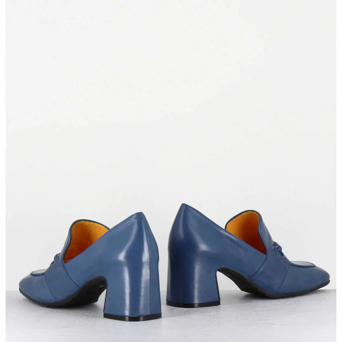 Mocassins A Talon En Cuir Souple Bleu Jean - F511 Seta Jeans