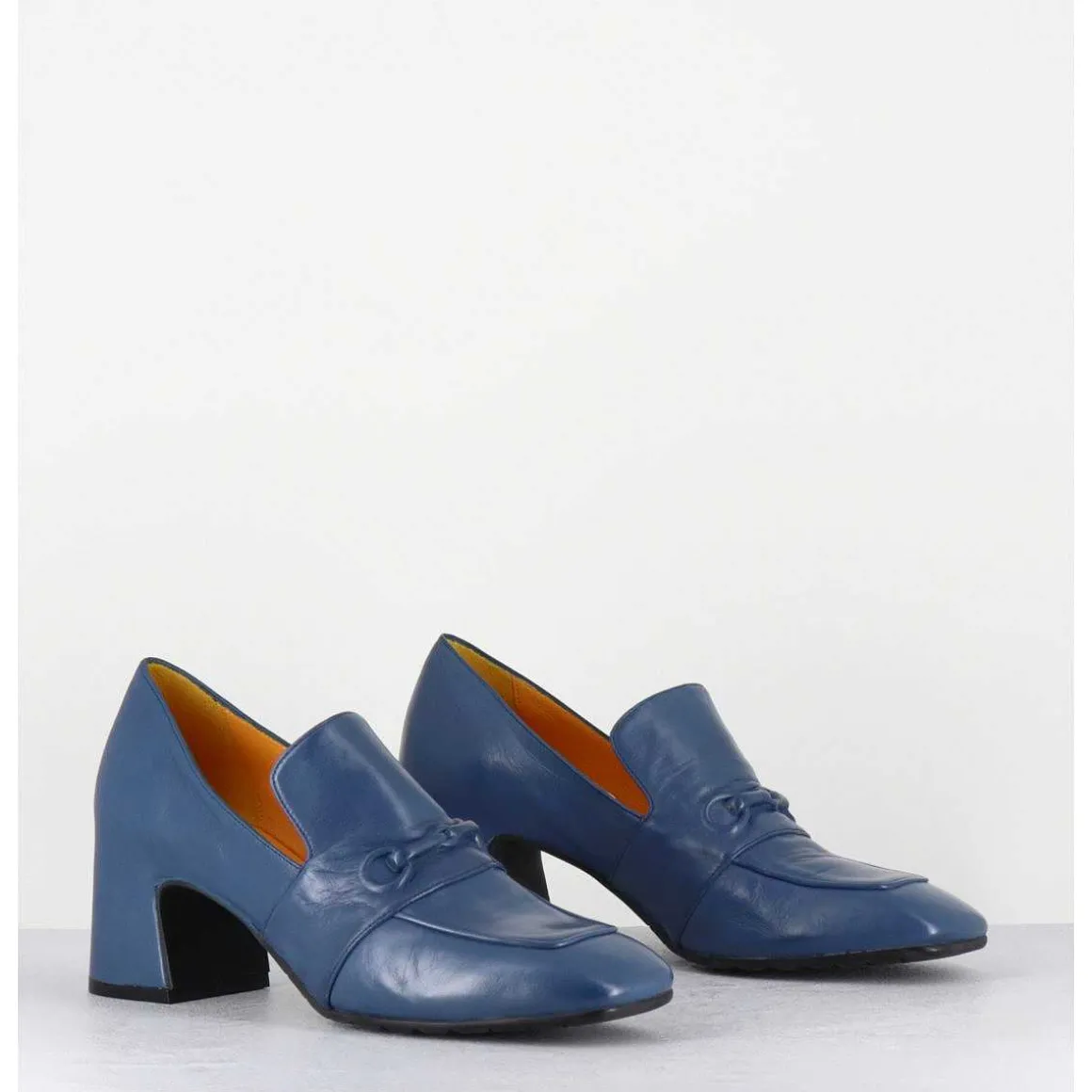 Mocassins A Talon En Cuir Souple Bleu Jean - F511 Seta Jeans