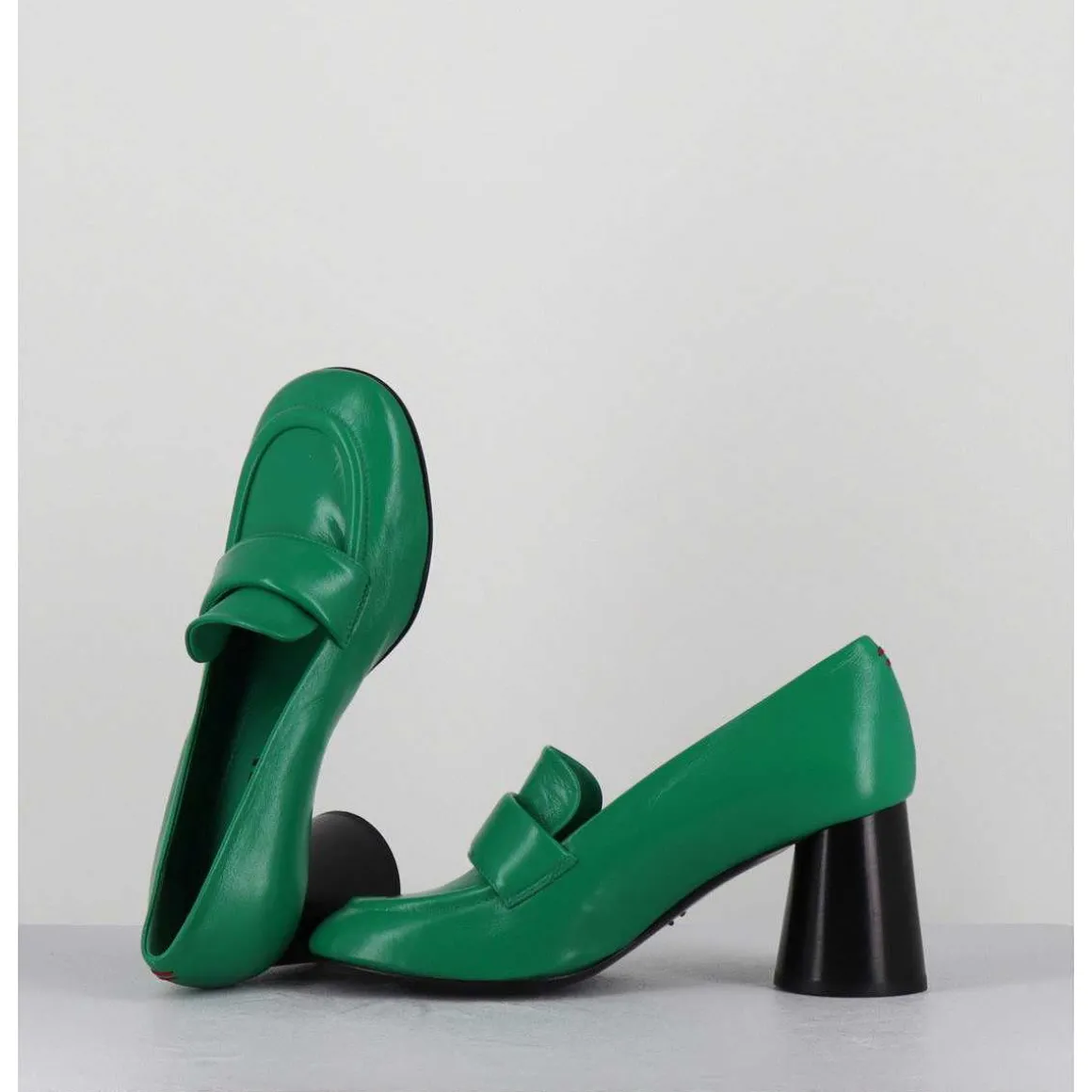 Mocassins A Talon En Cuir Souple Vert - Ace23 Glaze Mela