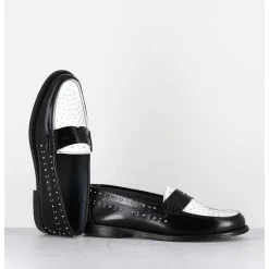 Mocassins Bi-Colores Noir & Blanc Cloutes - Ilay Abra Nero Bianco