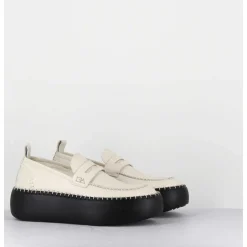 Mocassins Cuir Blanc & Semelle Gomme Noire - A66C Off White